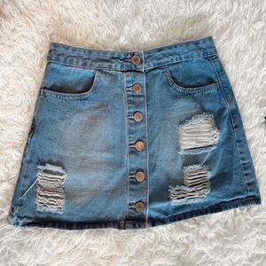 Distressed jean skirt